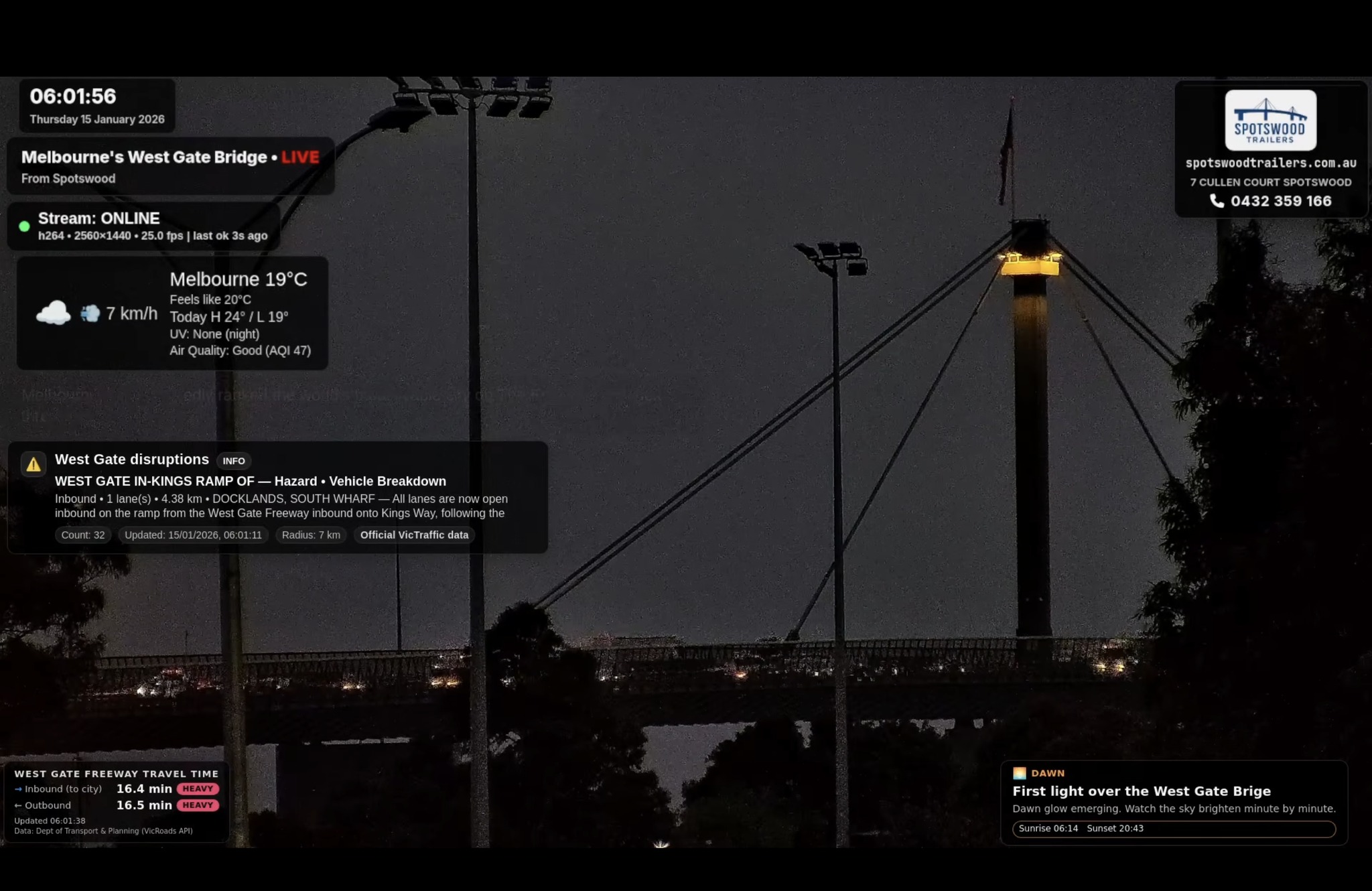 West Gate Bridge at Dawn, 2026-01-14 08:05