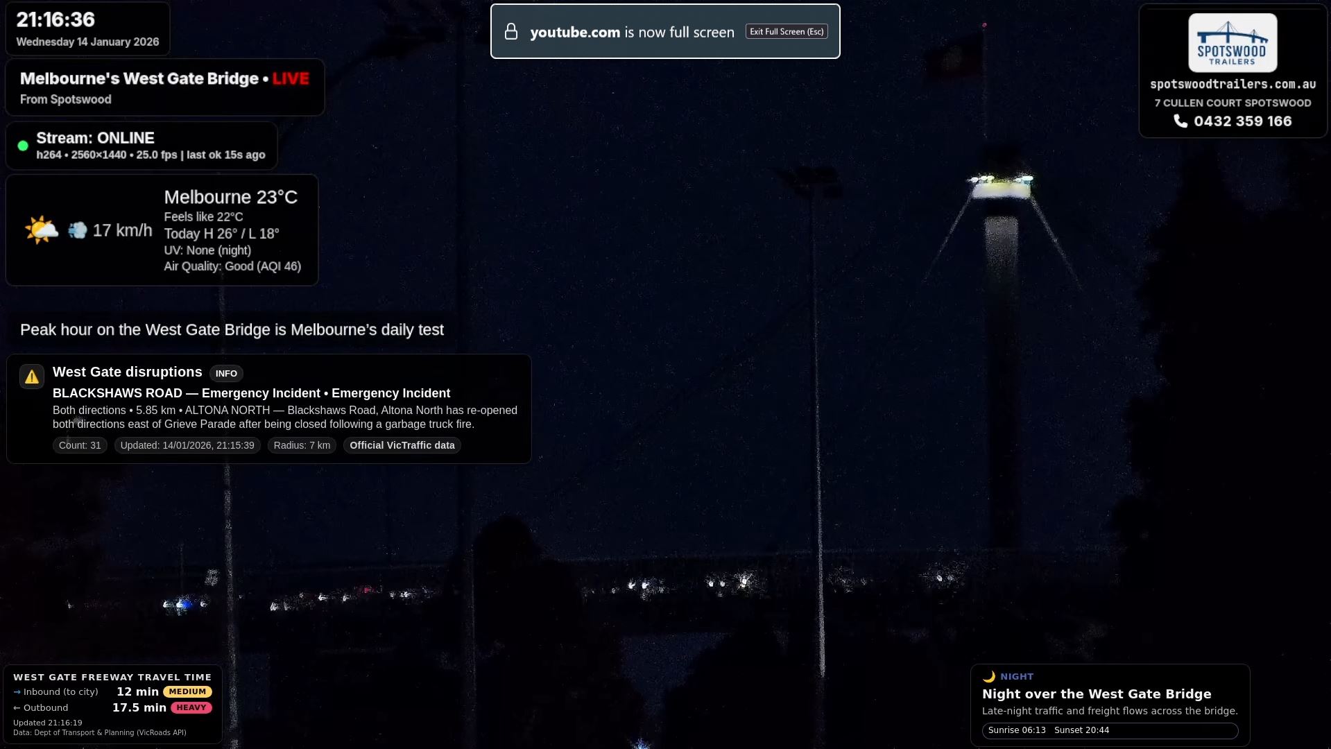 West Gate Bridge at Dusk, 2026-01-14 08:05