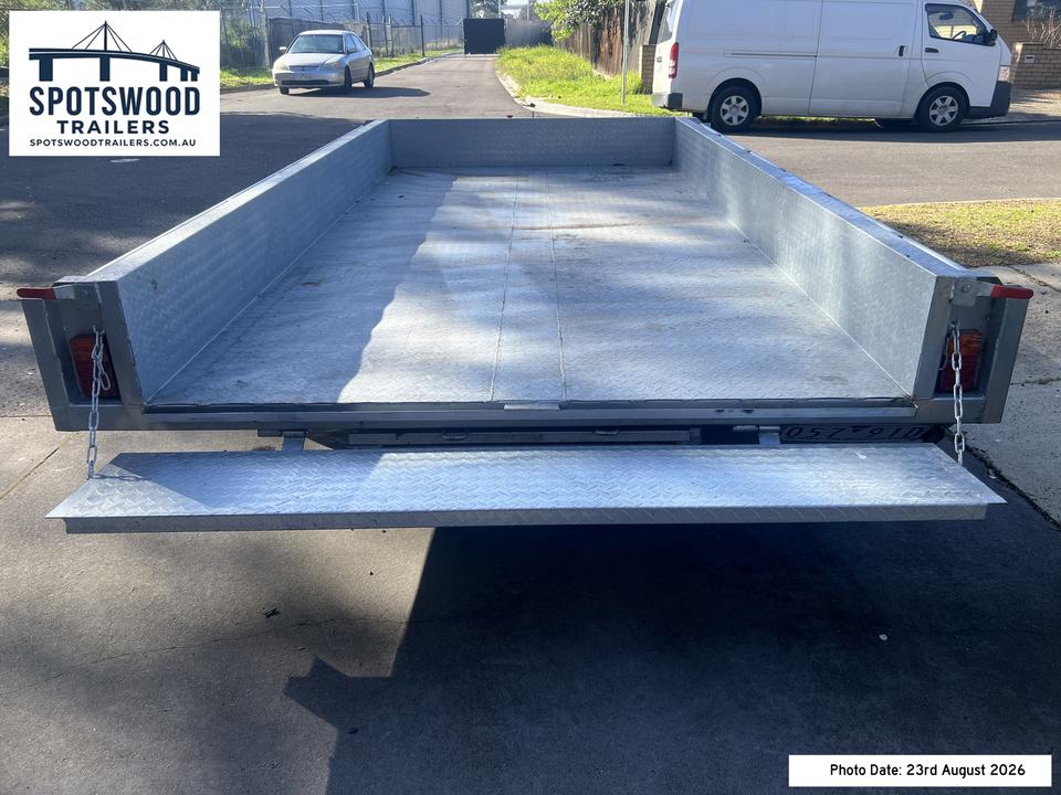 Rear loading view of The Deckhand 12x6 trailer showing tailgate and flat-top deck